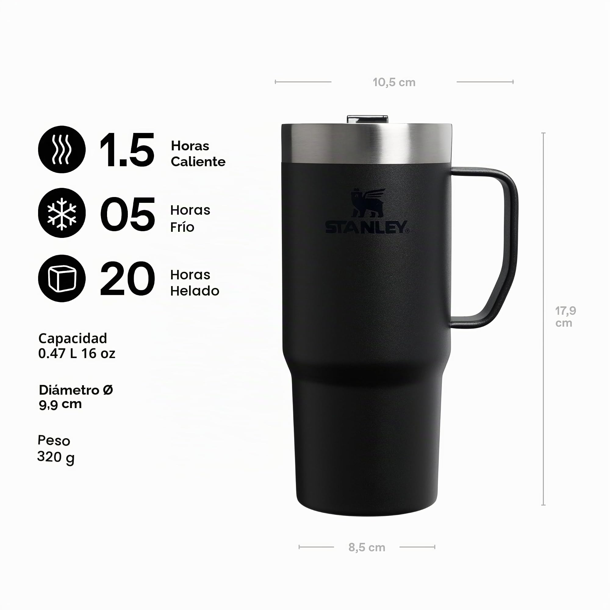 STANLEY 1913 Everyday Suburban Travel Mug - 1,5 Horas Caliente - 5 Horas Frío - 20 Horas Con Hielo - Sin BPA - Apto Para Lavavajillas - Acero Inoxidable