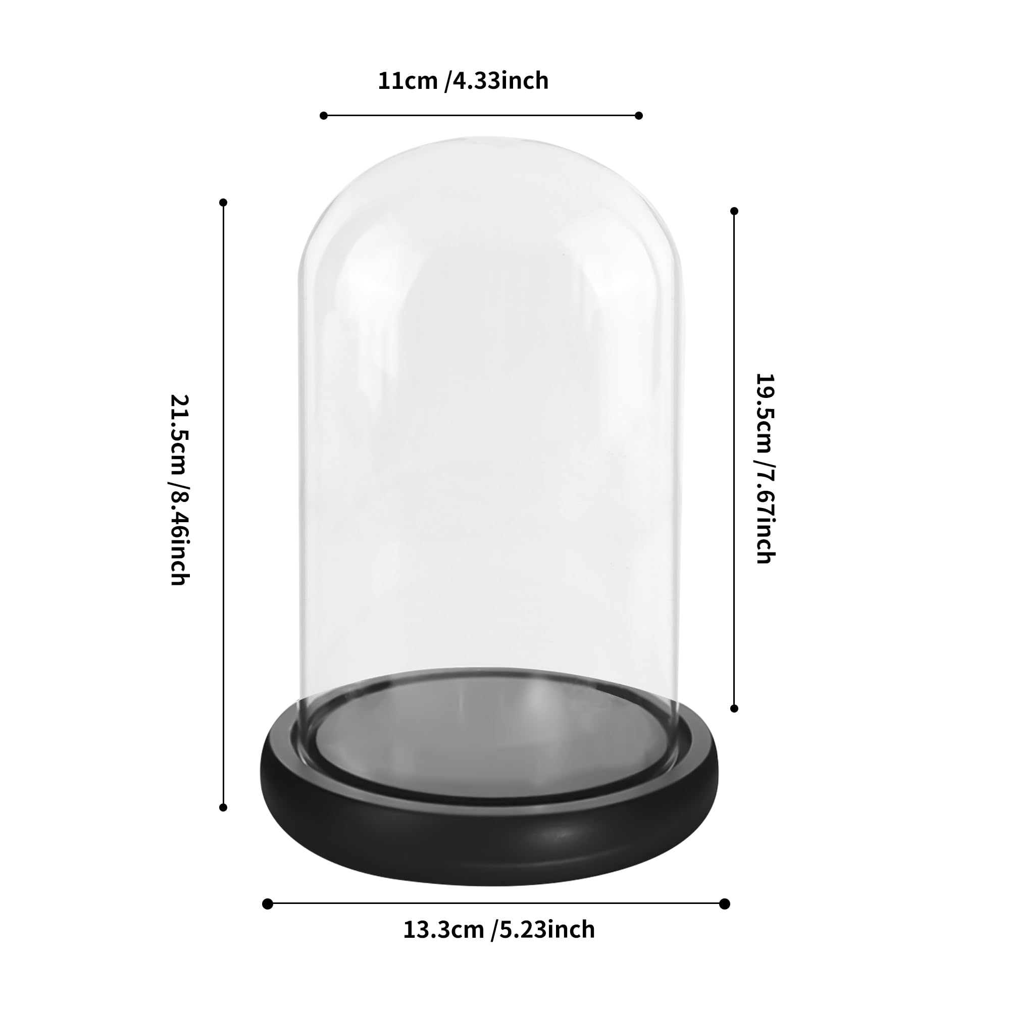 YKUKIZEE Glass Display Dome Cloche, Clear Glass Bell Jar with Black Base - Image 2