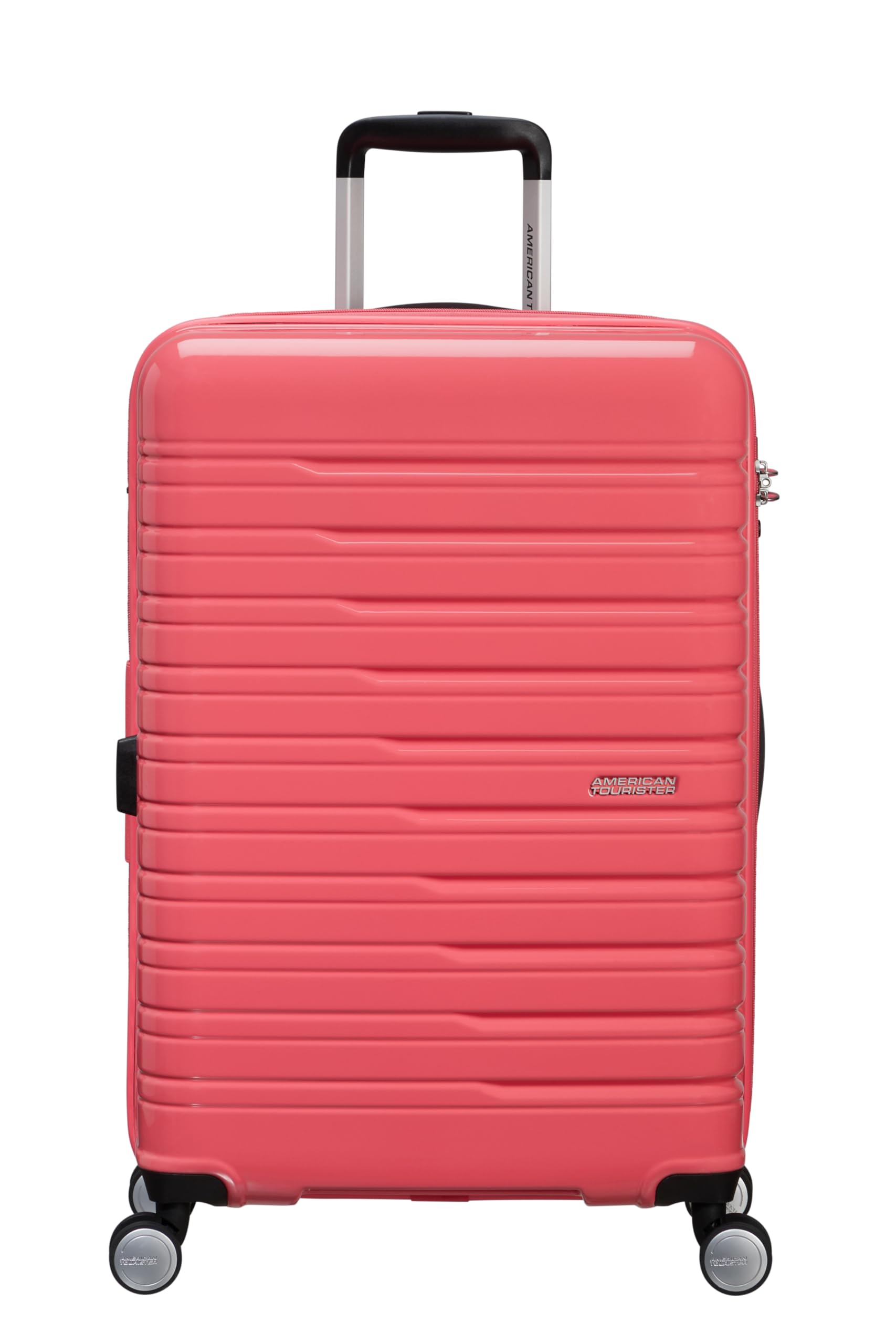 American Tourister Flashline Pop - Spinner M, espandibile valigia, 67 cm, 69/75 L, rosa (rosa corallo)
