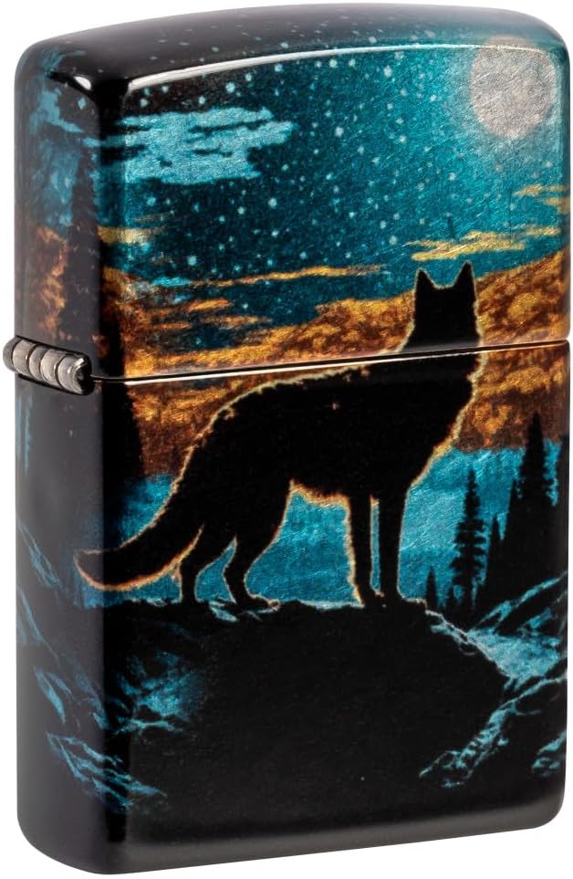 Zippo Moonlight Wolf Design 540 Tumbled Chrome Pocket Lighter