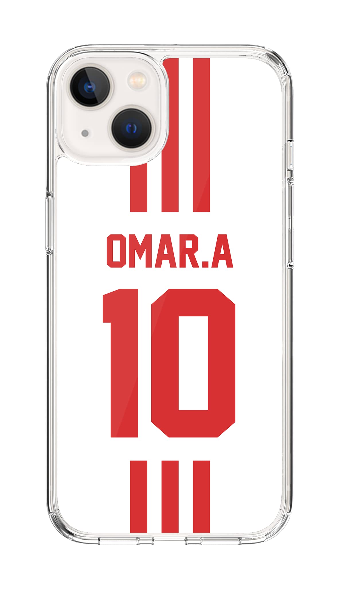 StylizeddClassic Clear Case for Apple iPhone 14, Hybrid Soft Case Flexible Edges Anti Drop TPU PC Gel Thin Transparent Cover - Football Team - UAE, Player Name - Omar.A