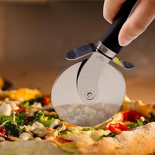 Miniatura 7 de Pala de pizza de aluminio, espátula de pizza de 12 x 14 pulgadas con rueda cortadora de pizza, paleta de pizza con mango de madera desmontable de