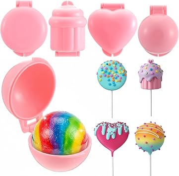 4pcs Cake Pop Mold Shapes Press, 4 Shapes Cake Pop Maker | 3D Printed Sphere Heart Round Cupcake Mold Cakepop Molds Kit for DIY Hard Candy Chocolate Party Treats Cake-Making Kits