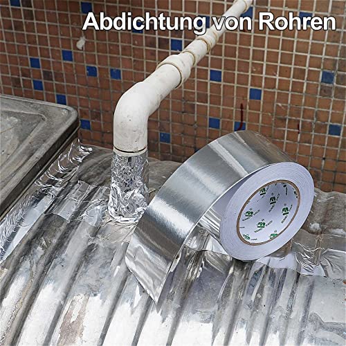 BOMEI PACK 75mmx50 Meter Aluminium Silber Klebeband Dichtband Band zum Reperaturband Alu Tape hitzebeständig und selbstklebend Aluminiumklebeband
