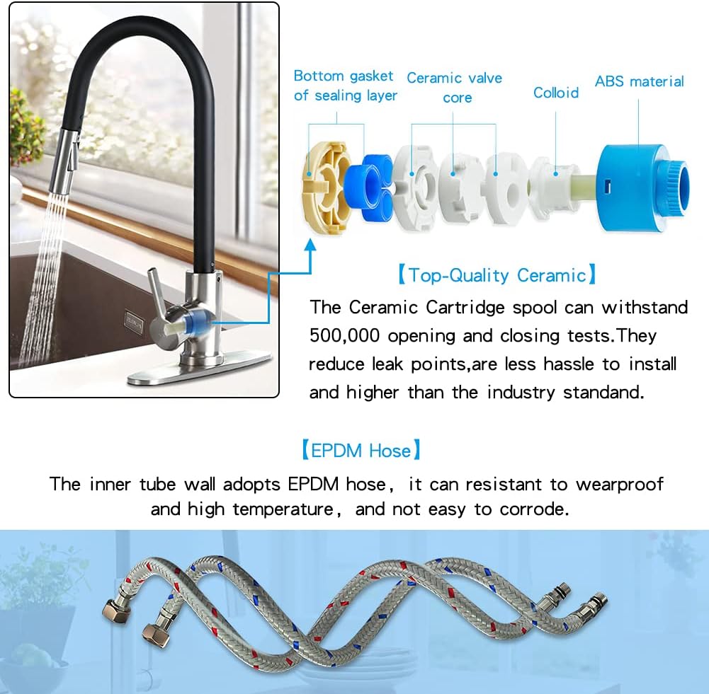 Bеѕt Cуbеr Mоndау 🔥 VXV Kitchen Faucet with Pull Down Sprayer,Single Handle Kitchen Sink Faucet, with Adapter 1/2or 3/8 Connection, 2 Spray Setting,360 Degree Swivel Spout,Modern Faucet 1.8GPM(Black&Brushed Nickel)