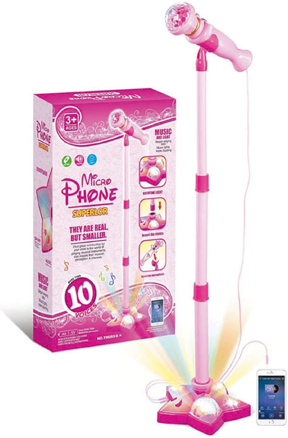 Kids Karaoke Machine with Adjustable Stand,Upgrade Kids Microphones for Singing Along with Rotational Flashing Stage Lights,Pedals Gift for 3+ Years Old Girls and Boys