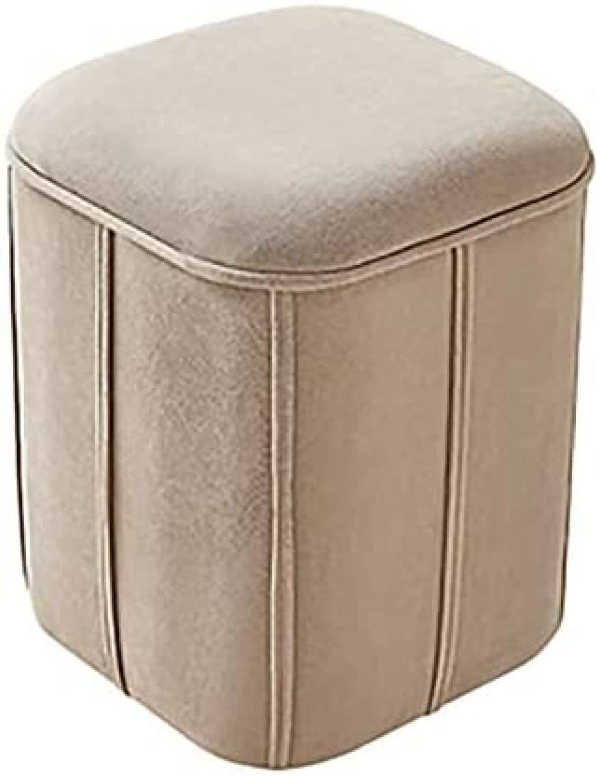 Repose-Pieds Petit Ottoman Beige avec Rangement Velours 32x32x37cm