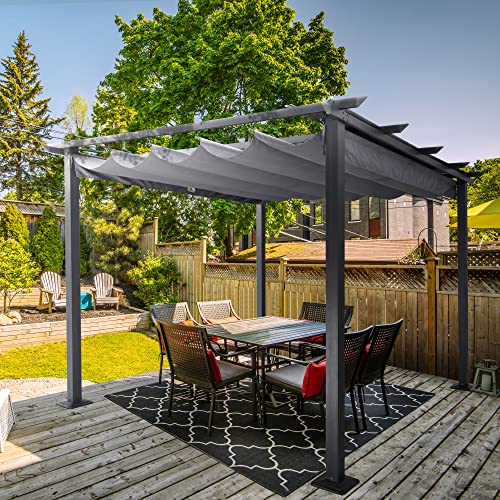 Happatio 10' X 10' Pergola Retractable Pergola Canopy For Backyards, Gardens, Patios, Outdoor Pergola With Sun And Rain-Proof Canopy, Includes Ground Studs And Expansion Screws (Grey) #TOP1