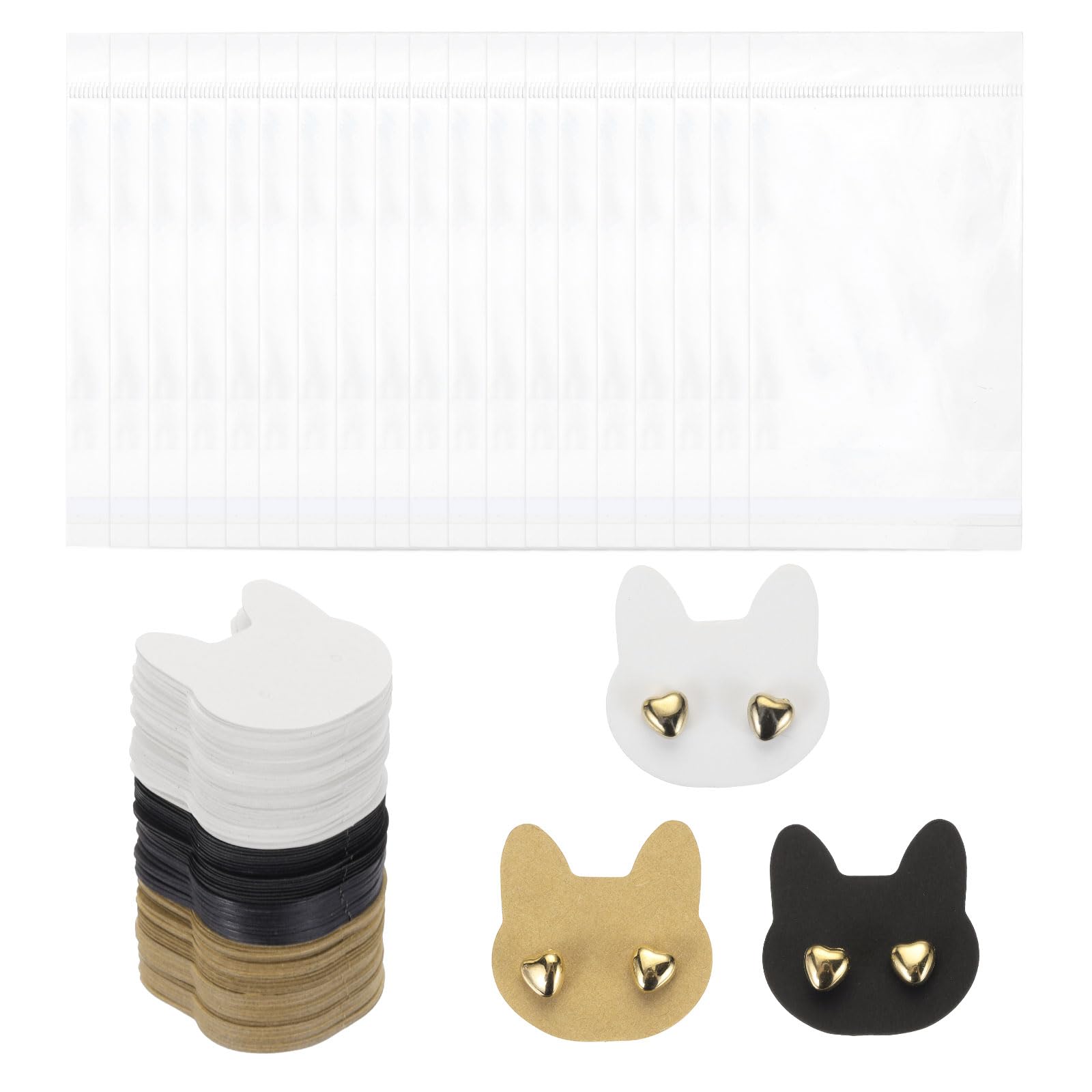 Cartes boucles d'oreilles chat en papier cartonné premium noir blanc marron pour écrin bijoux