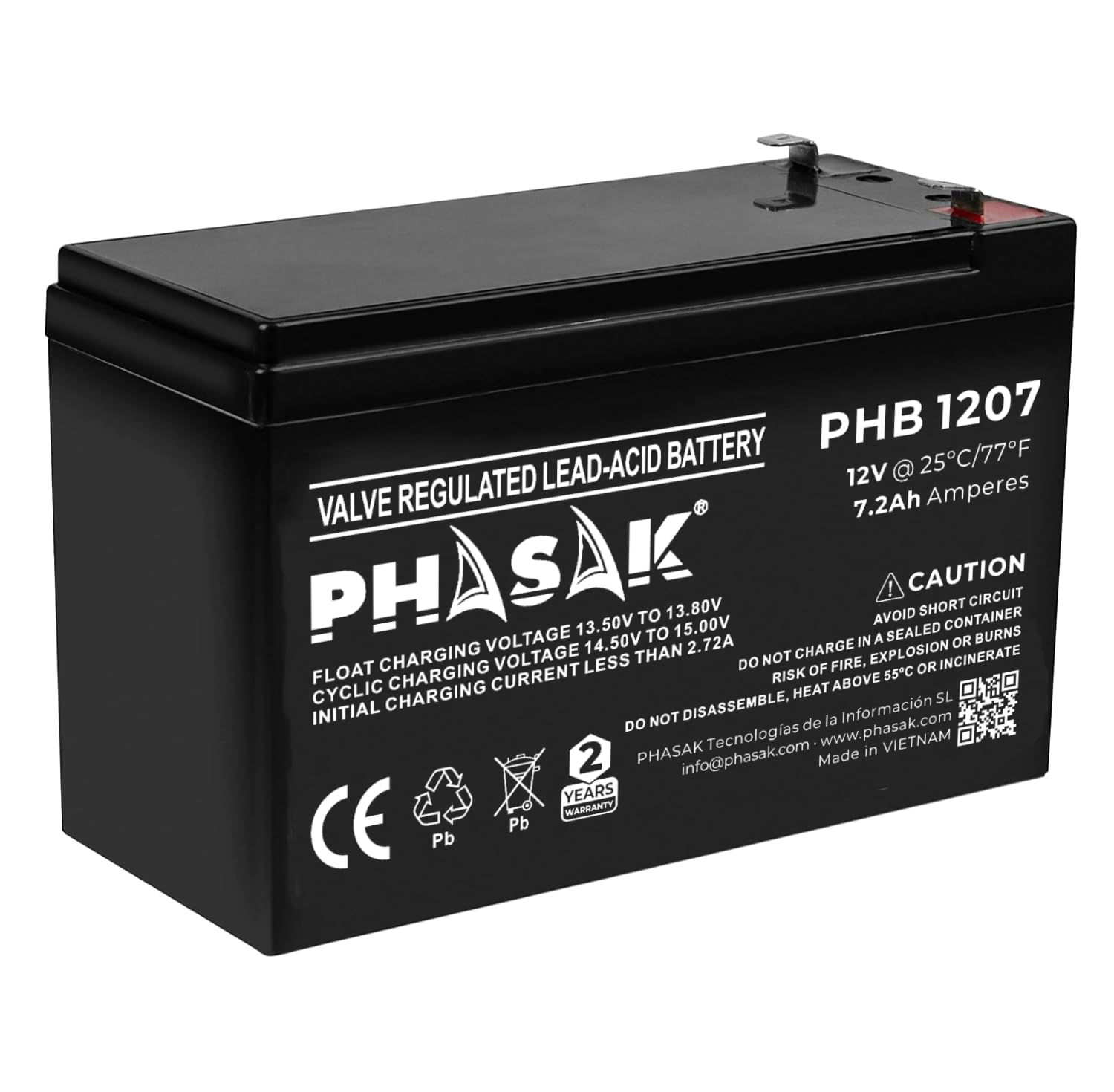 Batería Phasak PHB 1207 compatible con SAI/UPS PHASAK según especificaciones
