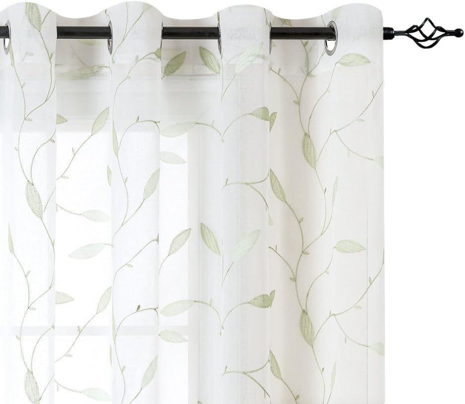 LazzzyWhite Leaf Sheer Curtains for Living Room Curtains 84 Inches Long Grommet Top Floral Leaf Embroidery Voile Sheer Curtains for Bedroom Embroidery Window Curtains 2 Panels