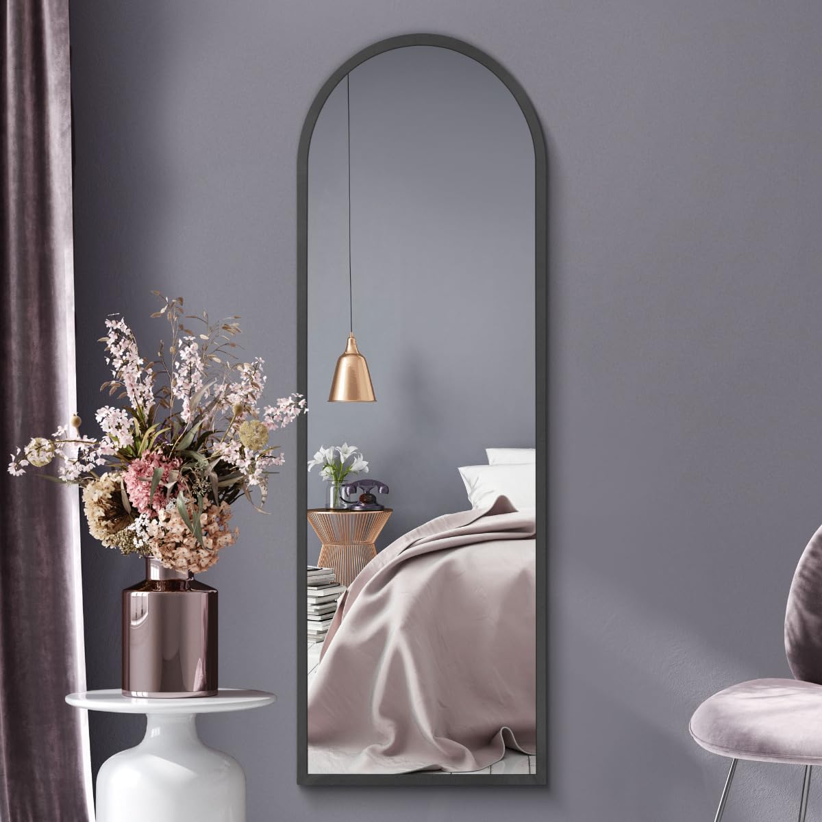 MirrorOutlet Arched Leaner/Wall Mirror - Black Metal Frame - 63" X 21" (160CM X 53CM)
