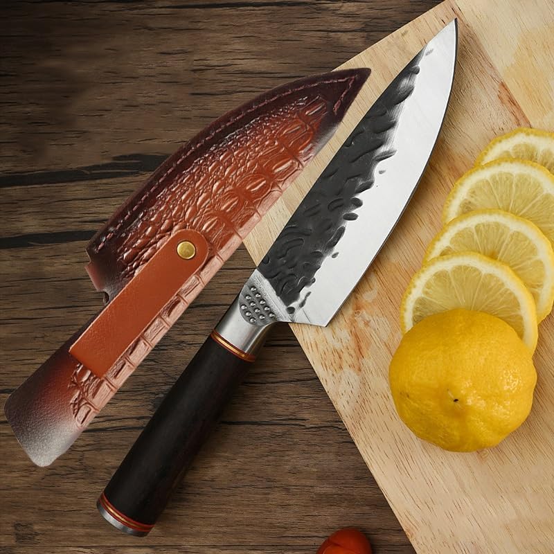 Meat Cleaver,Cleaver Knife High Carbon Steel Paring Knife Clad Forged Steel Slicing Butcher Kitchen Knives Meat Cleaver Vegetable Knife Leather Cover (Color : With cover)