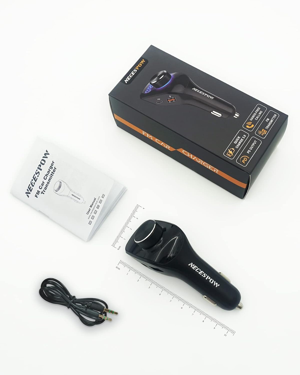 NECESPOW Bluetooth 5.0 FM Transmitter for Car, 48W USB-C PD + QC3.0 Dual USB Ports Fast Charging, Support AUX/TF Card/U-Disk, Bluetooth Car Adapter MP3 Player Wireless Radio Receiver Car Kit