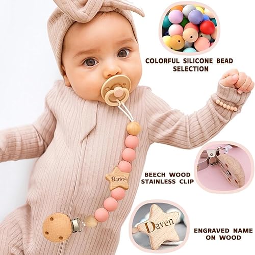 Miniatura 3 de Clip de chupete personalizado con nombre, clip de chupete de estrella de madera grabada, regalo para niños y niñas (estrella)