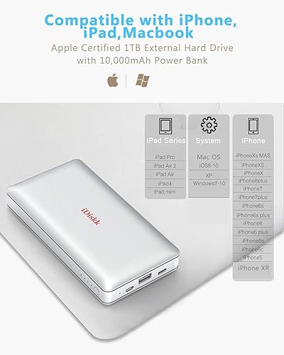 Miniatura 6 de iDiskk App-le - Disco duro externo de 1 TB con certificación MFi para iPhone, iPad, teléfonos Android, MacBook, computadora para respaldar
