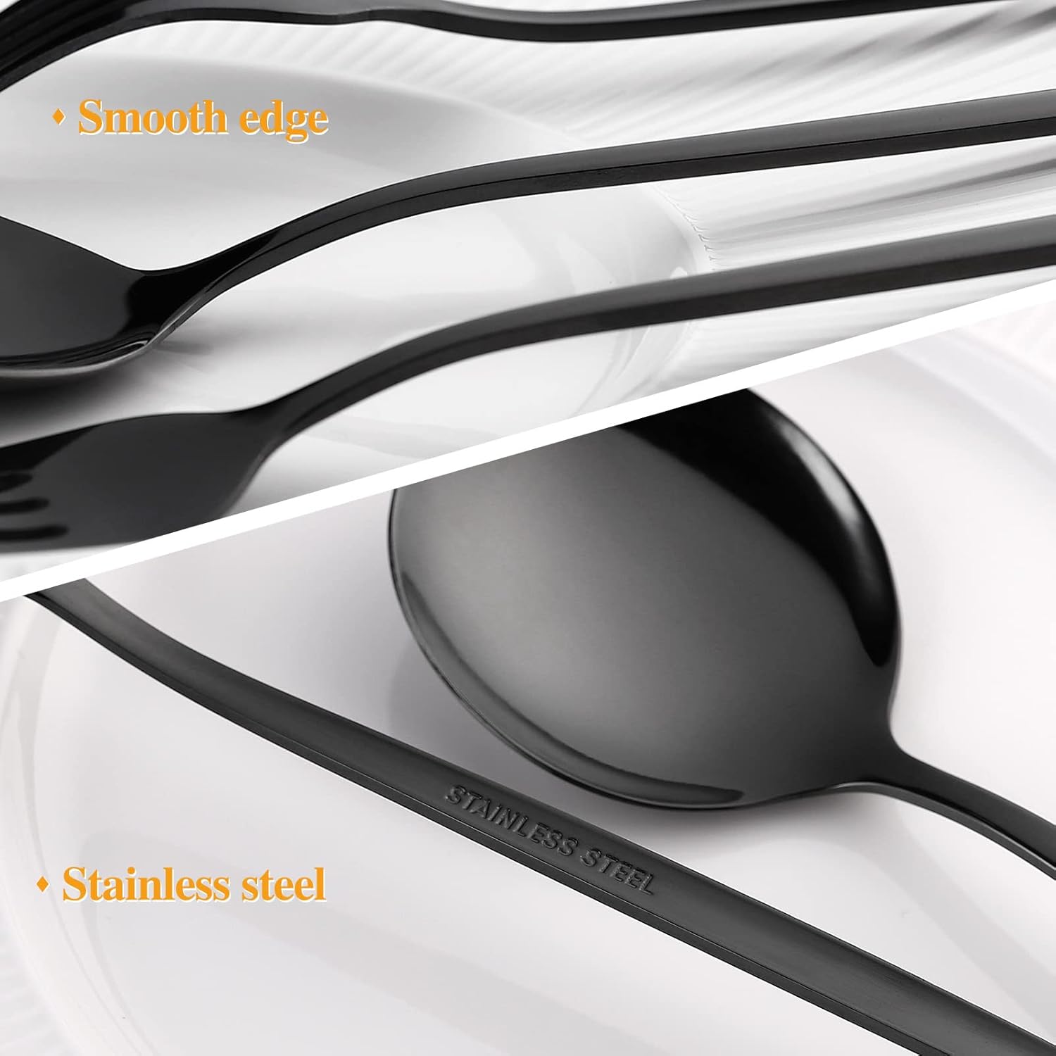 30-Pieces Utensil Set Flatware Set, Black Silverware Set for 6,Tableware Fine Dining Include Knives Forks and Spoons,Circular Fine Handle Cutlery Decorate Wedding Mirror Polished,Dishwasher