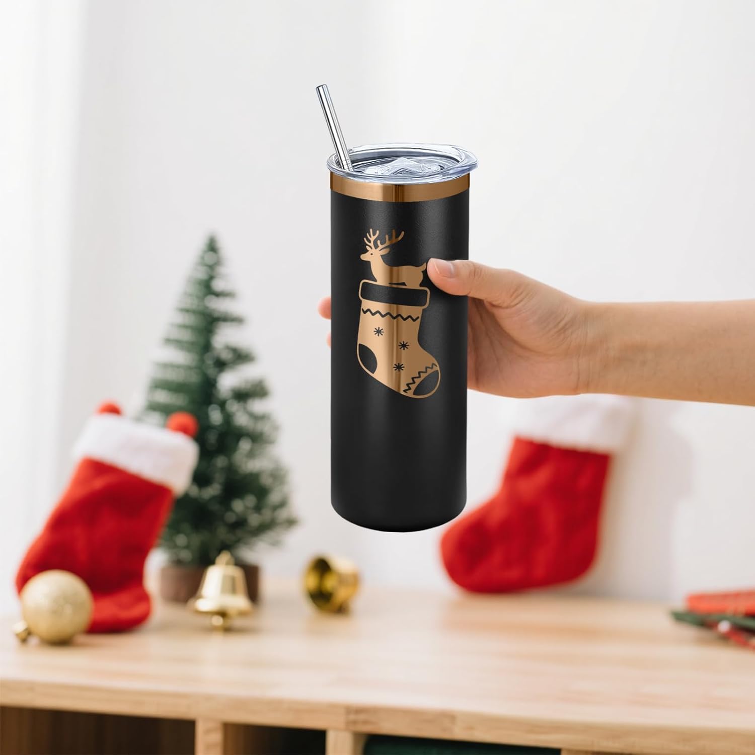 16 Pack Rose Gold Plated Stainless Steel Tumbler Straight Double Wall Powder Coated for Laser Engrave, 20oz Black to Bronze - Image 6