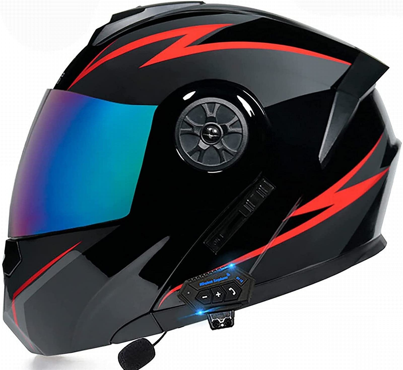 SJAPEX Bluetooth Flip Up Front Motorbike Motorcycle Helmet,Modular Full Face Helmets, DOT/ECE Approved HD Double Sun Visor Anti-Friction Lenses Crash Helmet C,L=59~60CM