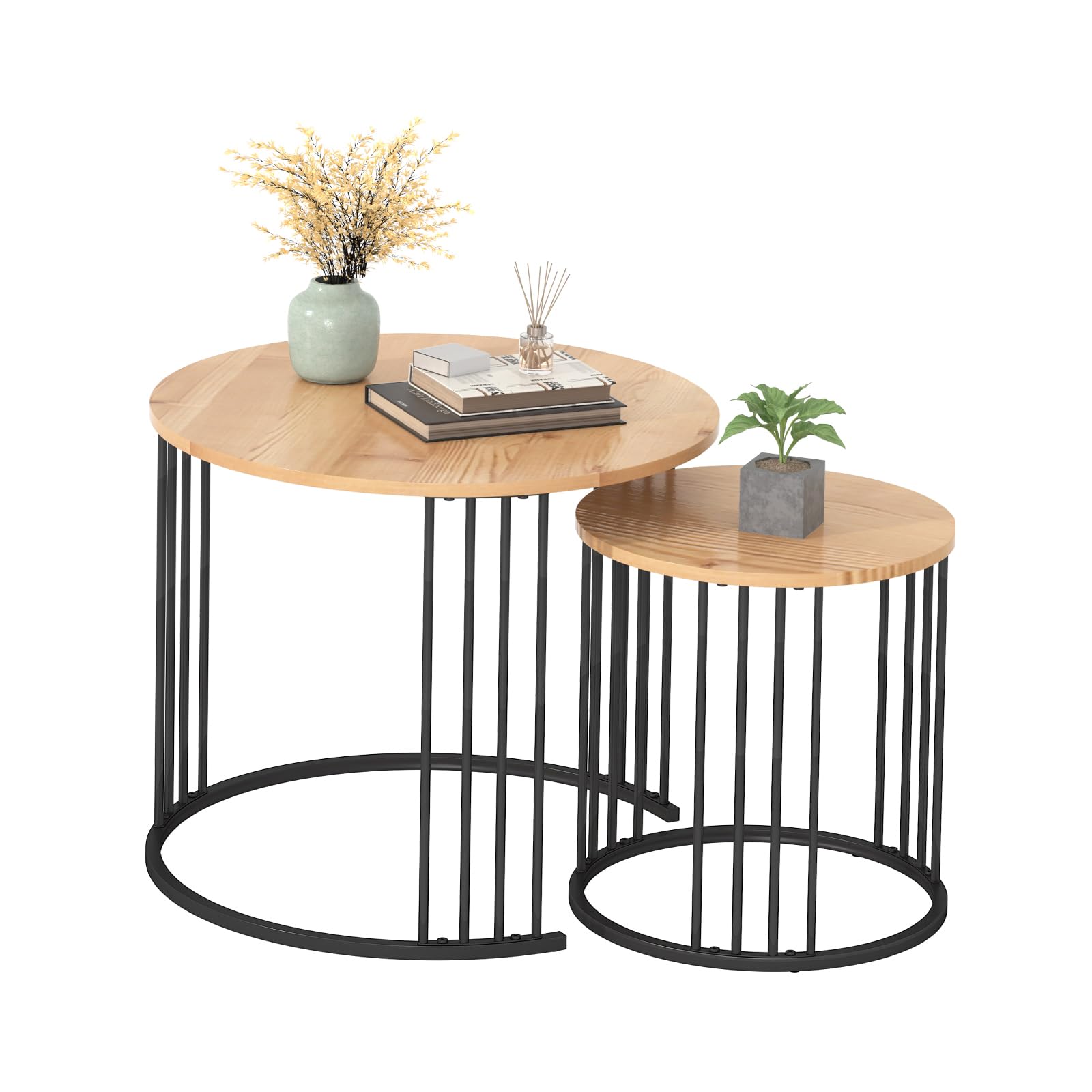 YORKING Nesting Coffee Table Set of 2, Round Table, Modern End Side Table Night Stand for Bedroom Dining Room （Wood） — image 1