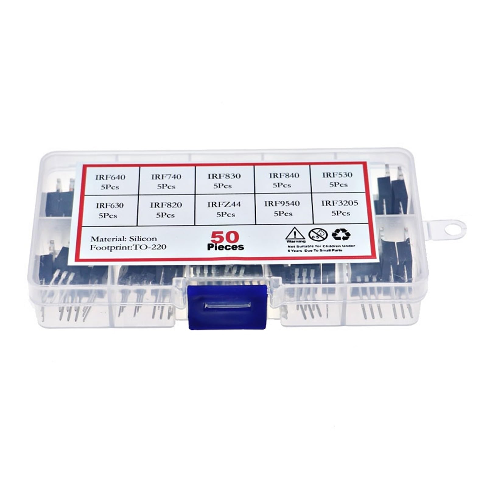 50Pcs 10Value TO-220 Mosfet Field-Effect Transistor Kit IRF3205 IRF640 IRF740 IRF830 IRF840 IRF530 IRF630 IRF820 IRFZ44 IRF9540(50pcs 10Value Mix)
