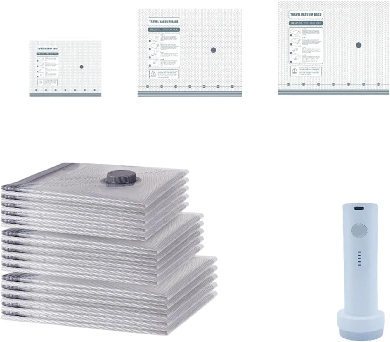 Travel Vacuum Bags with Rechargeable air Pump, Reusable Vacuum Seal Bags for Clothing Travel, Space Saver Compression Bags, Traveling Size for Suitcase, Moving (4 PACK)