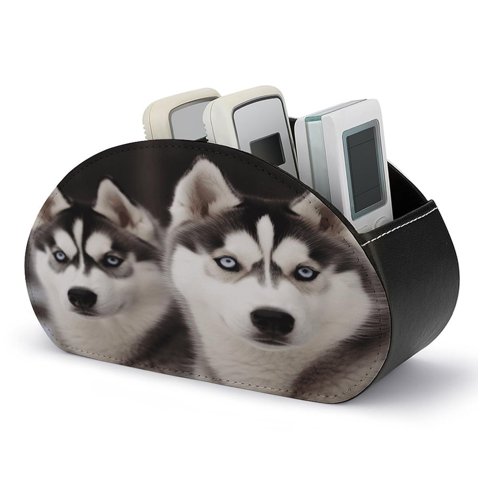 Support de télécommande TV Husky avec 5 compartiments en cuir synthétique pour bureau