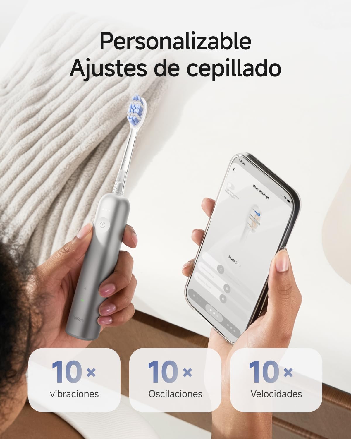 Laifen Wave Pro Cepillo Eléctrico Sónico, Autonomía 70 Días, Aluminio | Sistema de Limpieza de Doble Modo, Sensor de Presión Inteligente, Tecnología WaveMotion de 60°, IPX8, Ajustes desde la App