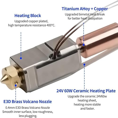YUYUEMI Für Artillery Sidewinder X1 X2 Genius Upgrade Hotend Kit, mit Heizpatronen-Thermistor, Ganzmetall, Hals, Vulkandüse, Heizblock, Silikonsocken, Druckerzubehör