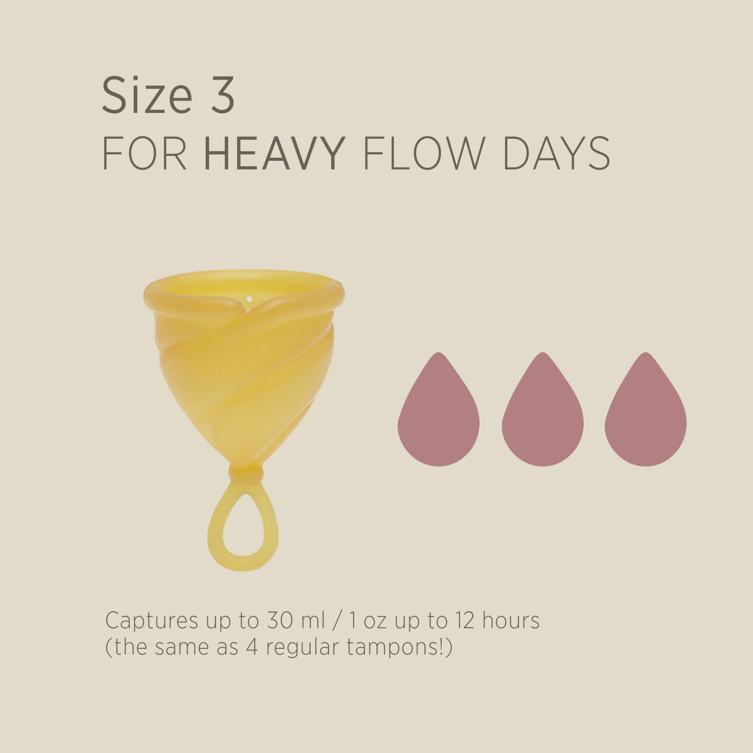 Hevea Copa menstrual, tamaño 3 (natural), 100% goma natural, bucle, uso hasta 12 horas