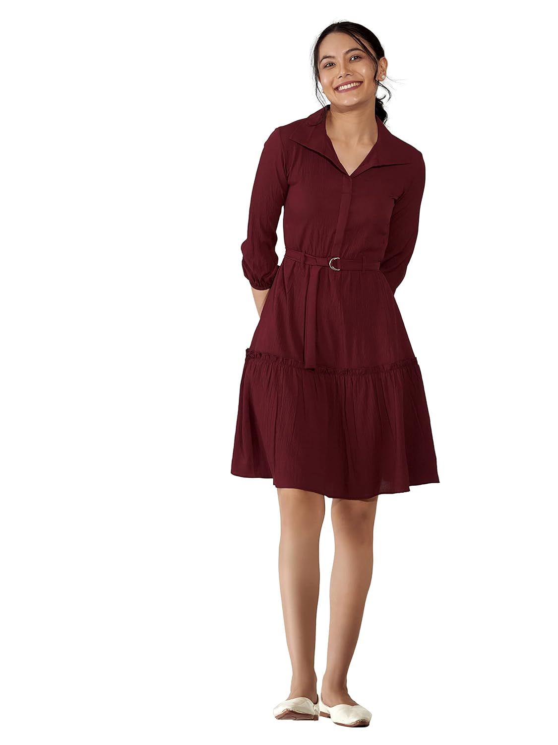 AASK Women Peplum Gathared Stylish Dress with Belt AASK Women Peplum Gathared Stylish Dress with Belt