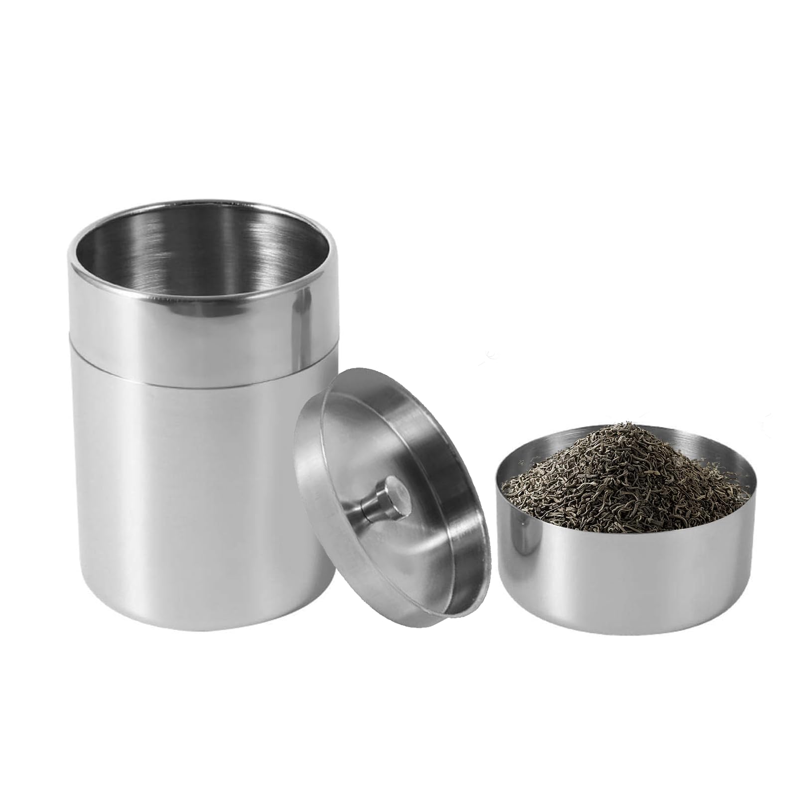 Tea Canister, 400ml Stainless Steel Tea Tin Canister with Airtight Double Lids, Kitchen Cup for Tea Coffee Sugar Seasoning Storage