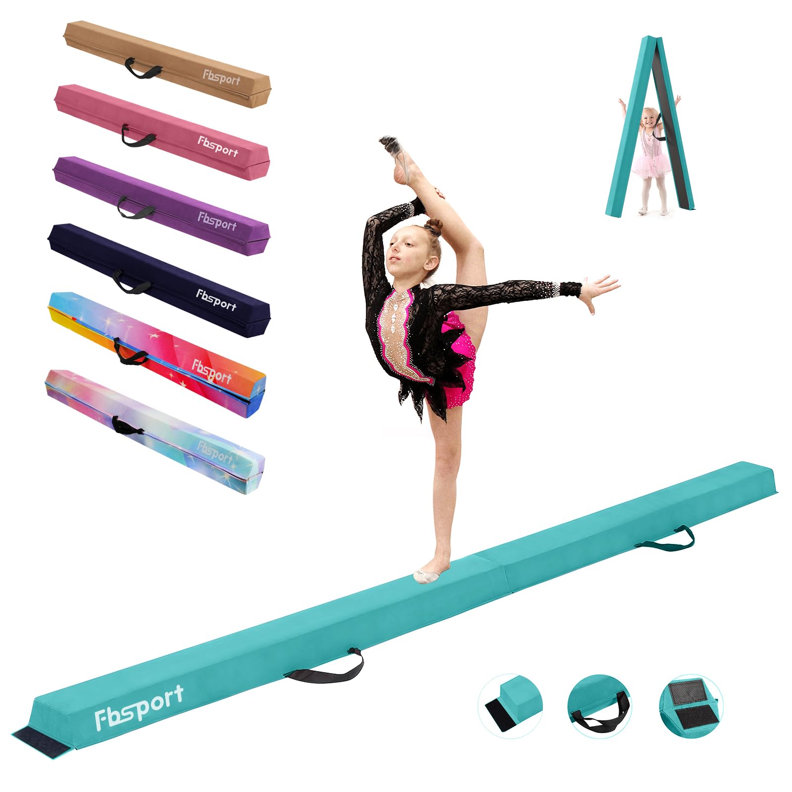 240 CM/270CM /300cm Balance Beam Gymnastics Balance Beam for Kids, Floor Balance Beam with Carry Handles, Folding Gymnastics Beam Flocked Cloth for Training Foldable Floor Balance Beam