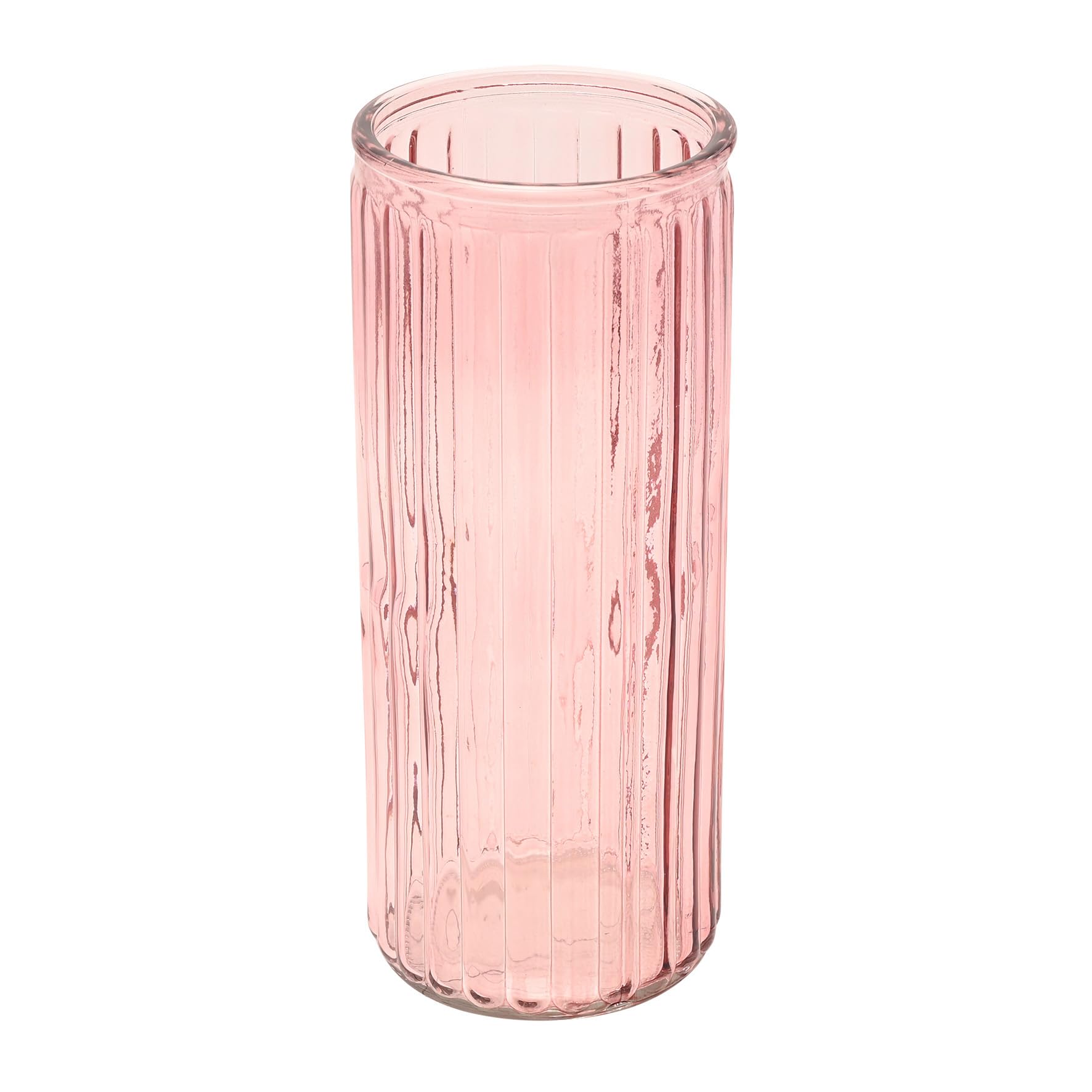 Hestia Glass Vase – Pink – Tall Cylindrical Ribbed Vase – Elegant Home Décor for Fresh or Artificial Flowers – Modern & Traditional Interiors - H: 24cm x W: 10cm.