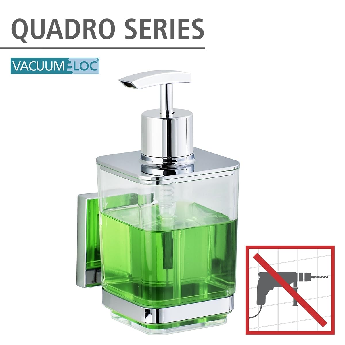 WENKO Vacuum-Loc® dozownik mydła Quadro stal nierdzewna, dozownik mydła w płynie, 0,34 l