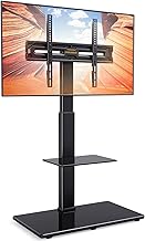 PERLEGEAR supporto TV da pavimento per TV da 30-70 pollici fino a 50 kg con inclinazione, 4 altezze di colonna, supporto TV con ripiano e base in vetro temperato, Max VESA 600x400mm, PGFS15