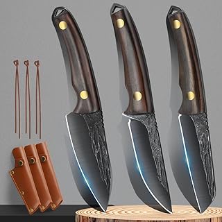 3 Piexcs Forge Fixed Blade Knife & Outdoor Camping Activities Knife & Hunting Knives, with Solid Wood Handle & leather Knife Sheath - zarfand