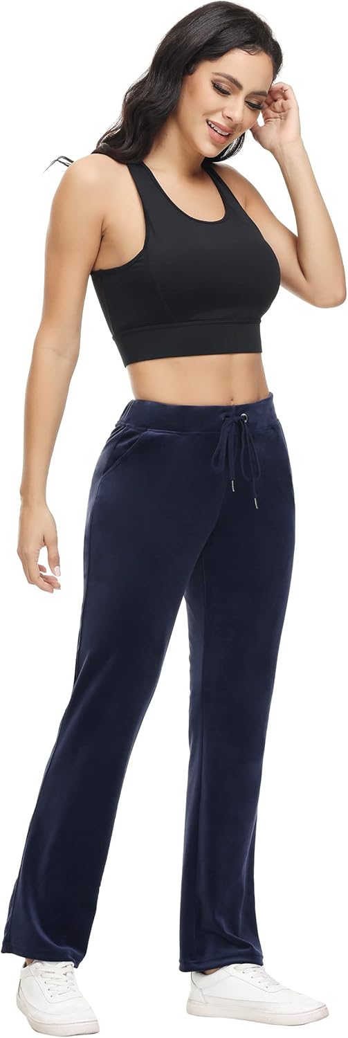 COZZIPLUS Women Velour Pant,Soft Velvet Sweatpant for Women, Straight Leg High Waist Velour Lounge Pant with Pockets - Image 4