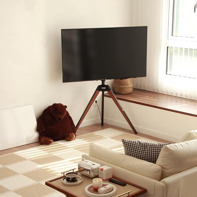 FITUEYES Corner TV Stand for 32-65 Inch TV with Height Adjustable, Walnut image 2