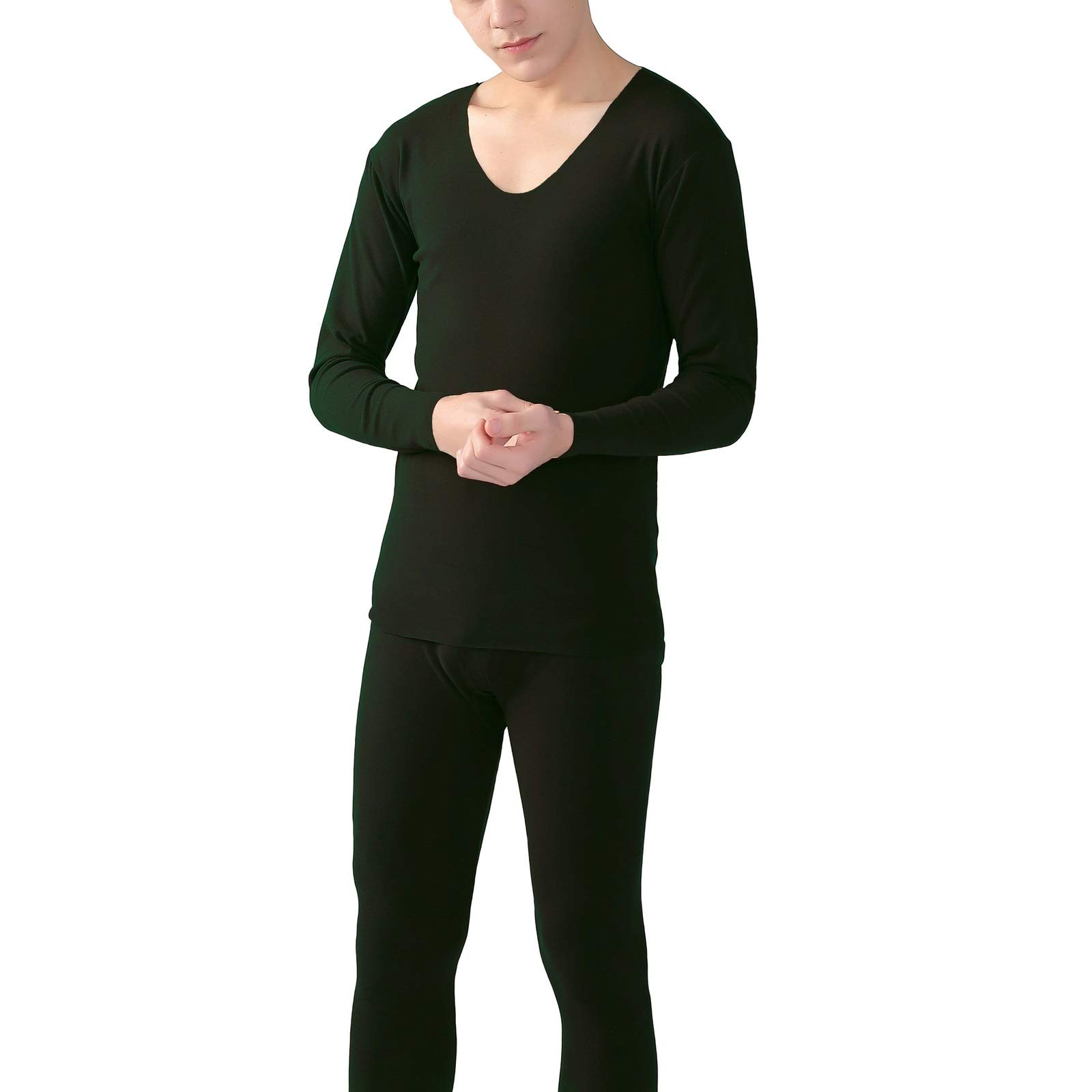 G&F Męska bielizna termiczna z dekoltem w serek Długi rękaw aksamitne bokserki szybkoschnące jesień zima (kolor : Czarny, Rozmiar : 2XL)