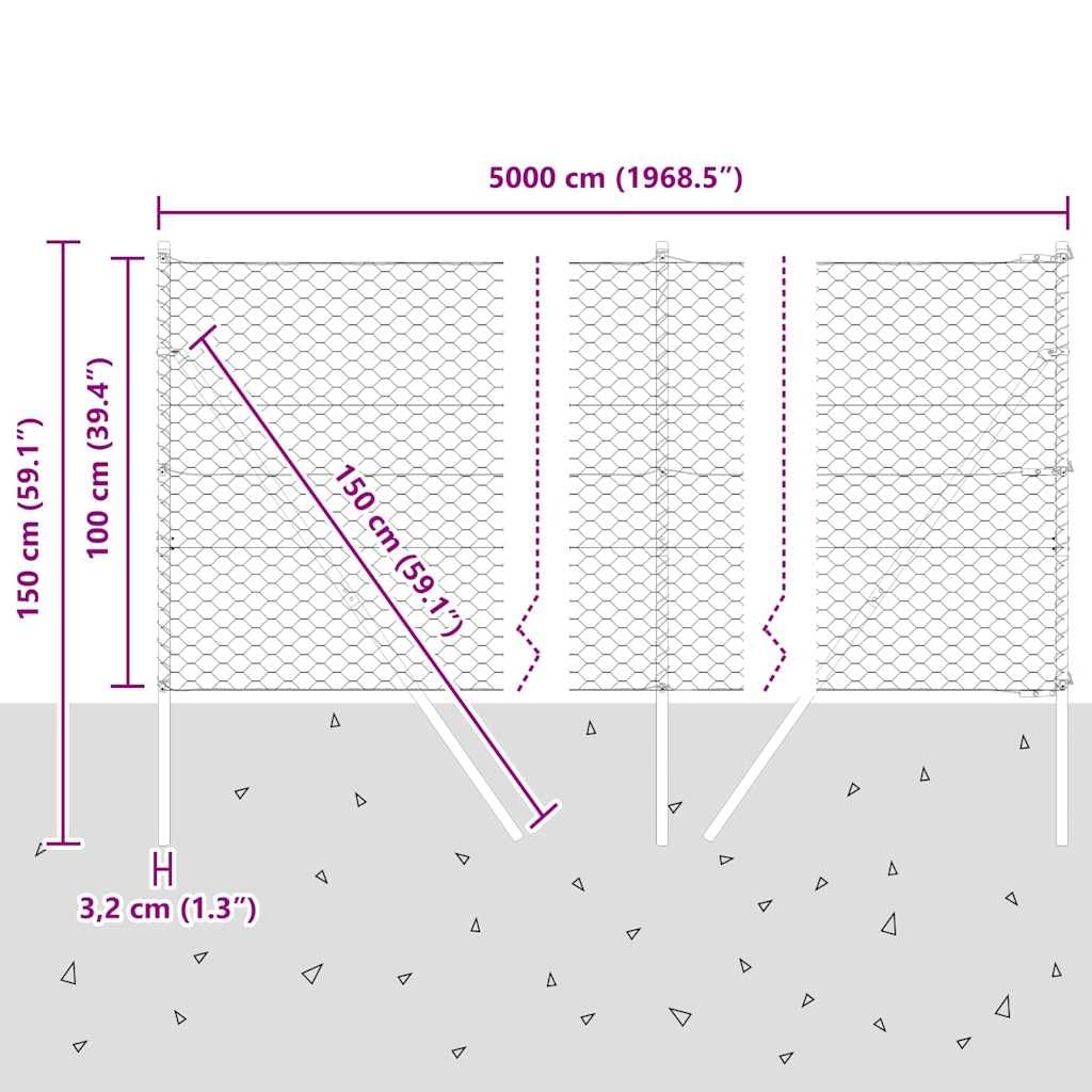 vidaXL Sześcioramienna podstawa ogrodzenia 50 x 1 m Stal pokryta PVC