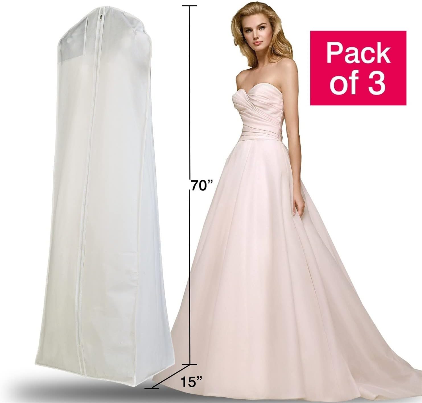 review Semapak 71 inches XL White Non-woven Wedding Dress Garment Bags for Bridal Gown and Overcoat Organization, Pack of 3.