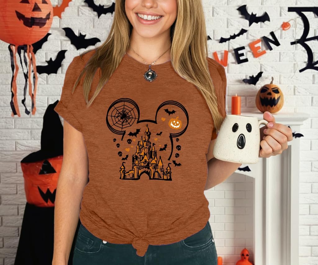 Halloween Shirts for Women Magic Kingdom Shirt Ghosts Spiders T-Shirt Halloween Party Funny Spider Web Graphic Tee Tops - Image 3