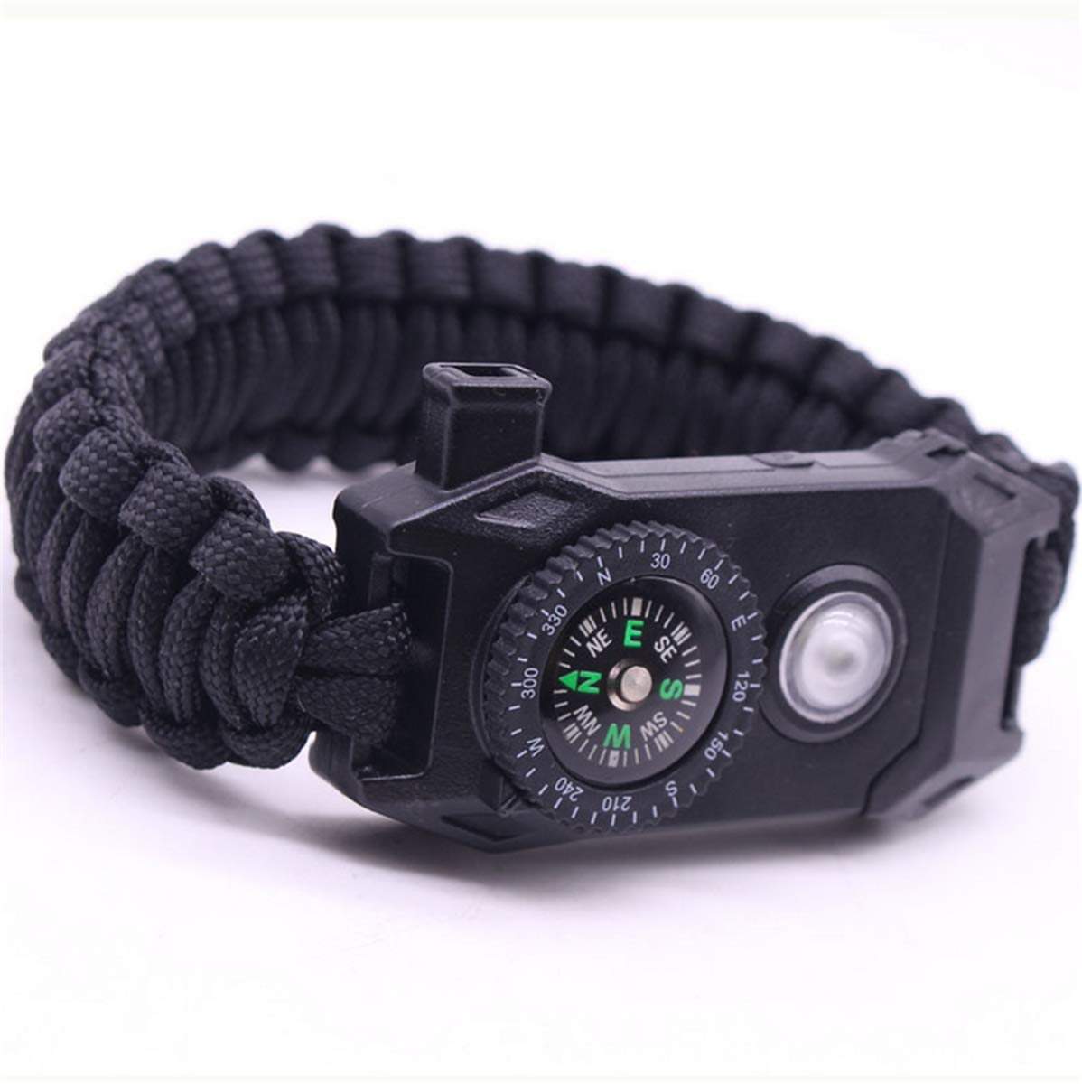 Kingnew Paracord Survival Bracelet, 6 In 1 Multifunctional Outdoor Survival Kit with Flint Fire Starter, Scraper, Compass, Whistle and Parachute Cord Buckle for Hiking Camping (Black)