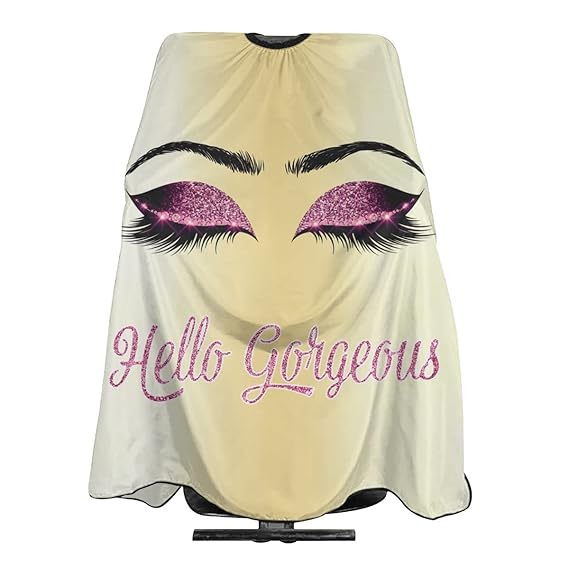 Carwayii Barber Cape Hello Girl Gorgeous Glitters Eyelash Salon Apron Hair Cutting Cape Barbershop Kits For Women 55X66