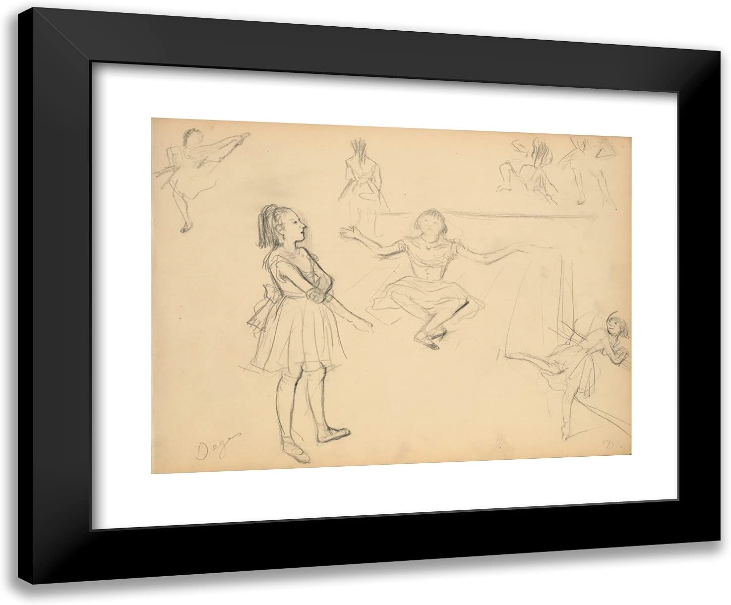 ArtDirect Degas, Edgar 24x20 Black Ornate Framed Art Print with Double Matting Titled: Ballet Dancers Rehearsing