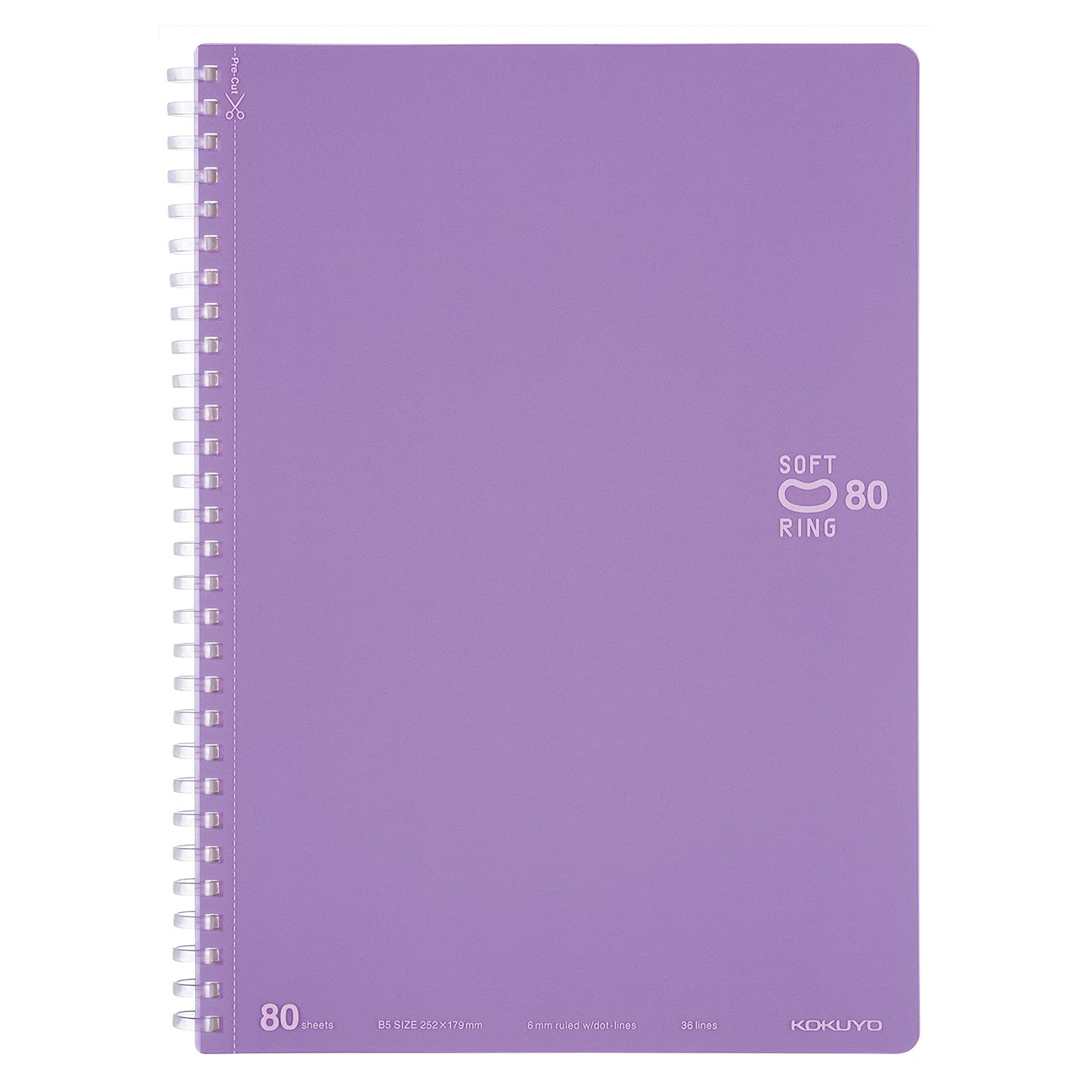 KOKUYO Spiral Lined Notebook, 10'' x 7'' Pastel Journal B5 Soft Ring Notebooks with Dot 6 mm Ruled, 80 Sheets, Purple 1 Subject Notebook, Note Taking for School (SU-SV308BT-V) — image 1