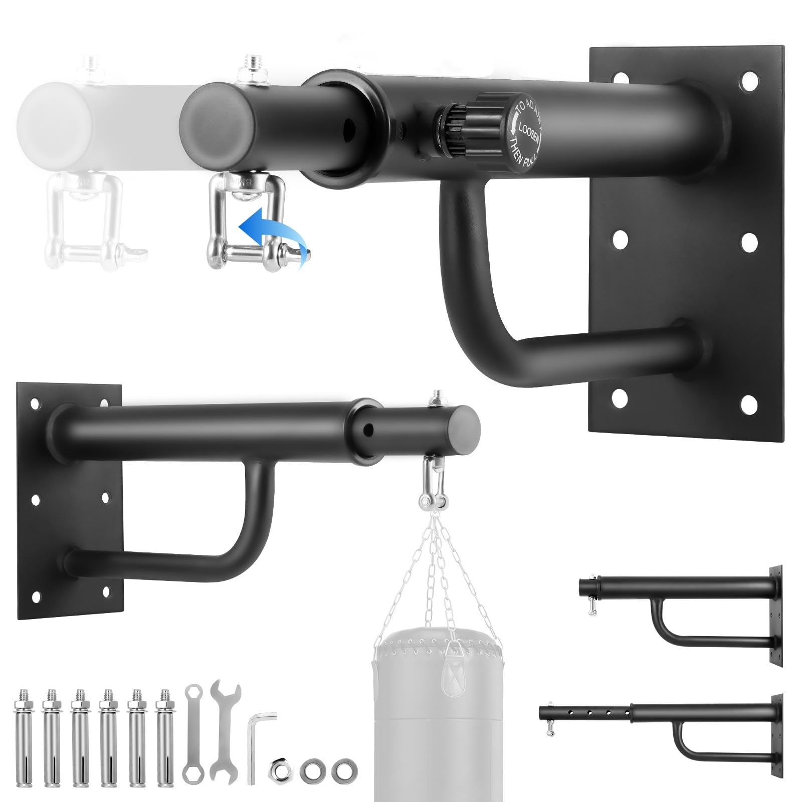 Adjustable Punch Bag Bracket,150kg Wall Mount Boxing Bag Bracket Hanger,43.5-63.5 cm (17" - 25") Adjustable Length Hanging Stand for Indoor Outdoor Boxing Sports Home Gym