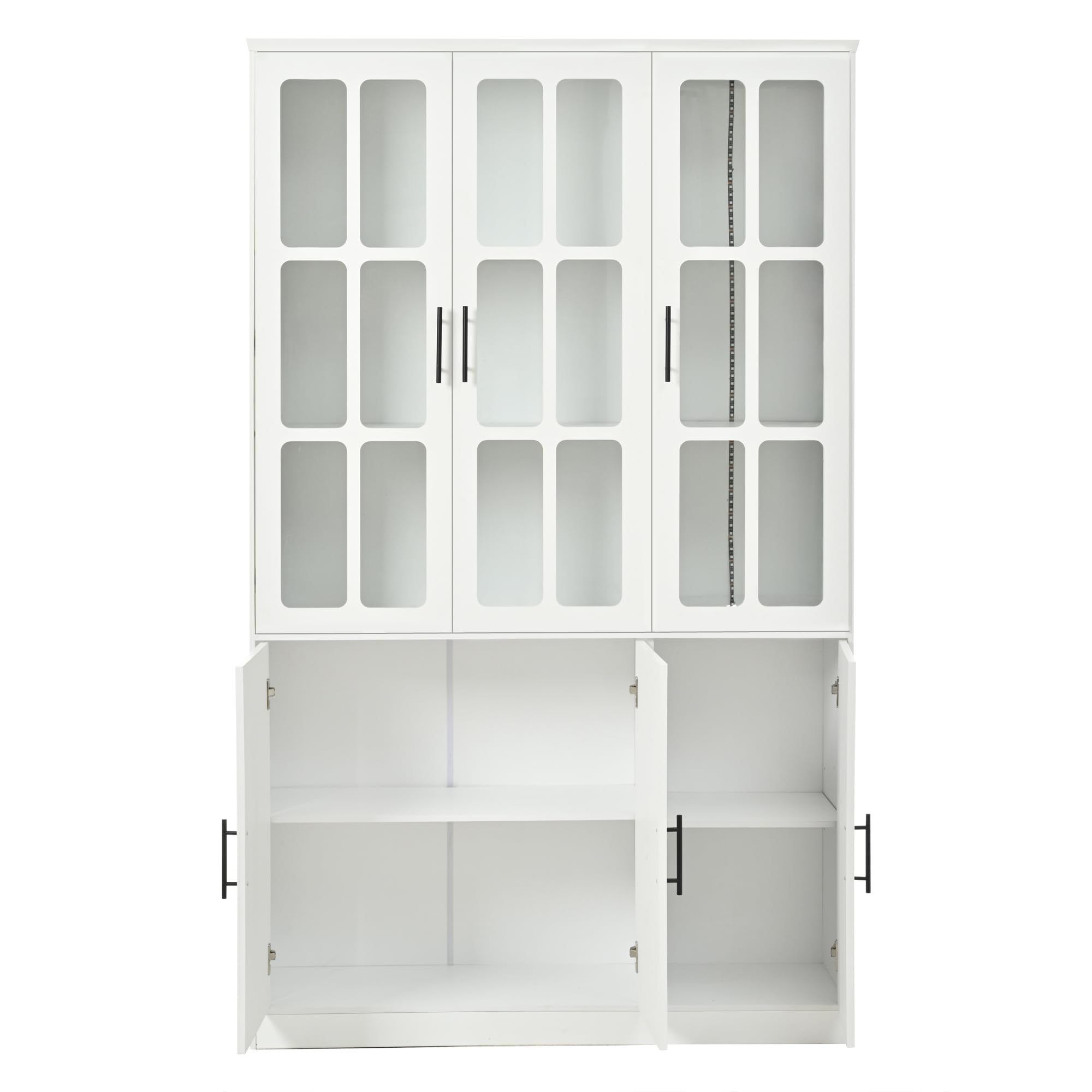 Vitrina de 121,5 x 41 x 200 cm, armario alto con 6 puertas, vitrina de cristal con LED, armario multifunción con divisor ajustable, armario grande
