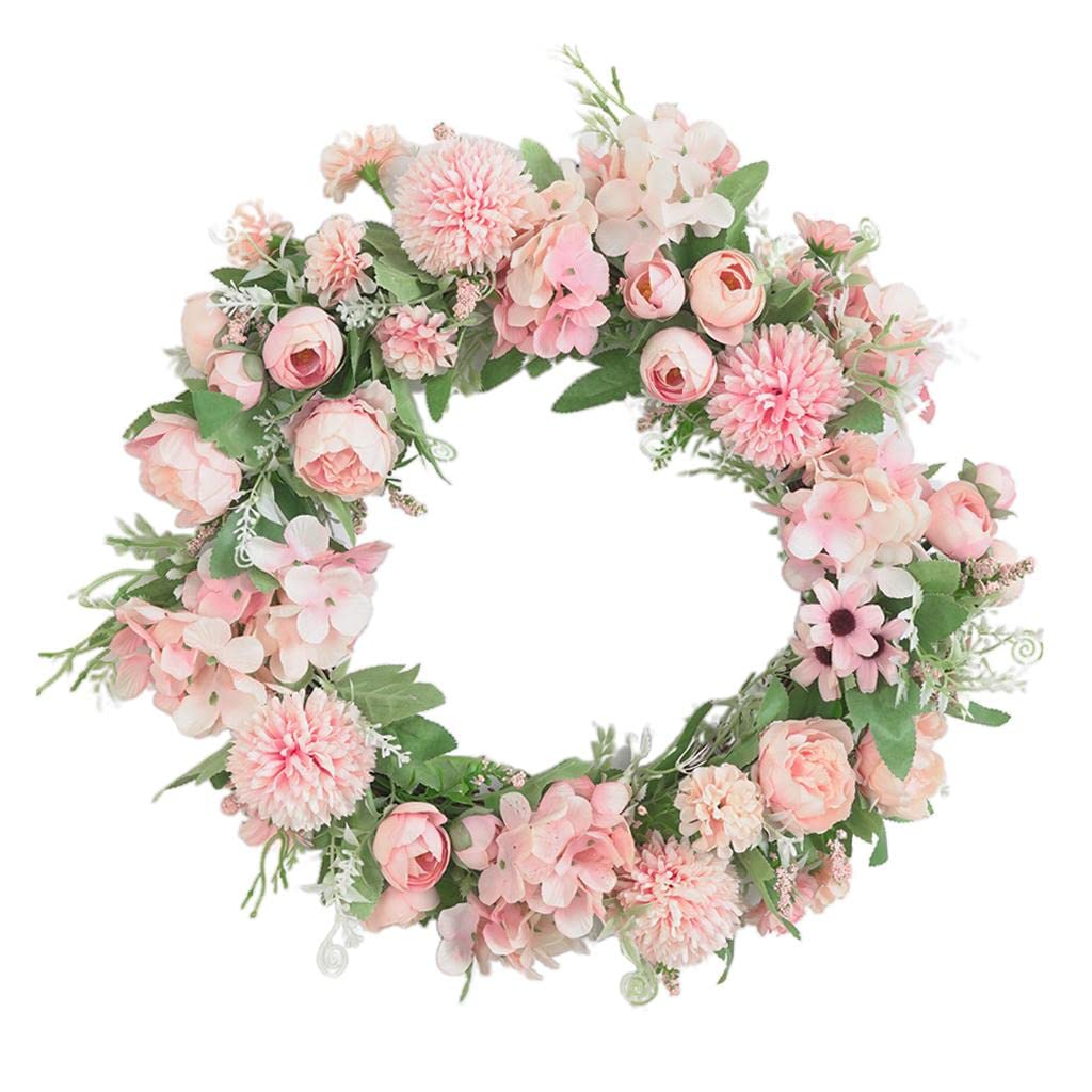 Ghirlanda di fiori artificiali Ø 40 cm, ghirlanda da porta, ghirlanda da parete | Decorazione primaverile con fiori artificiali per casa, feste, matrimoni ecc., ghirlande estive rosa chiaro per porte